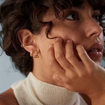 Women Ear Cuff Earring Gold Non Pierced Ear Cartilage Clip on Wrap Hoop 14K Gold Filled Tiny Boho Beach Simple Minimalist Delicate Handmade Hypoallergenic Jewelry Gift-Sold as Single/Pair - style: CZ Station