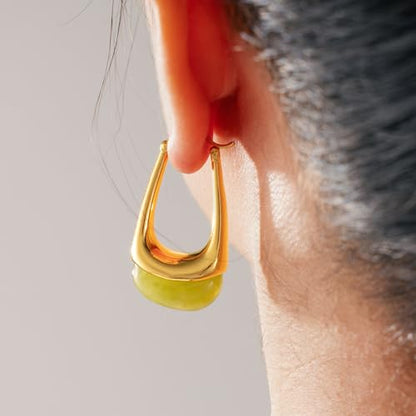 Acrylic Gold Hoop Earrings Chunky Statement Dangle Drop Huggie Earring Colorful Resin Jewelry for Women - color: Green