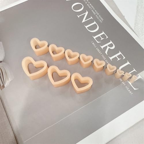 Heart Silicone Ear Tunnel Plugs Gauges Expanders Hollow Flexible Soft Tunnels Kit Stretcher Earrings Fashion Lobe Piercing Body Jewelry for Women Her 6 Pairs Set - color: Flesh, size: 4mm-12mm