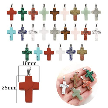 Lezam 24 Pieces Healing Crystal Heart Moon Cross Shaped Pendants Necklace Charms for DIY Jewelry Making Natural Quartz Stones Chakra Love Beads Bulk - color: 24Pcs-E