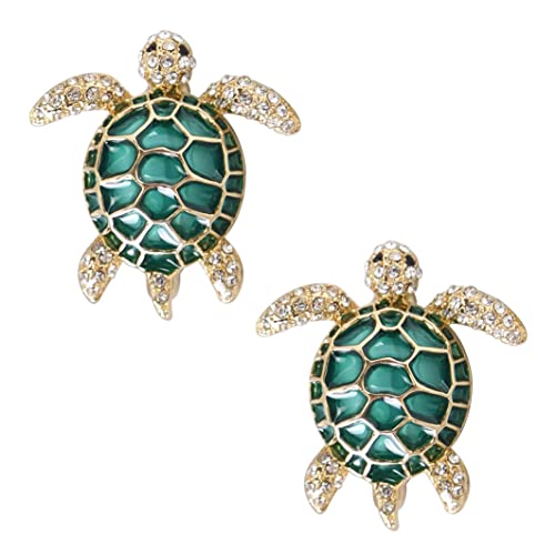 Sea Turtle Brooch Pins for Women, 2Pcs, Gold Tone | Crystal Rhinestones, Marine Animals Design, Lapel Pins, For Wife, Sisters, Friends, Daily Wear or Dating