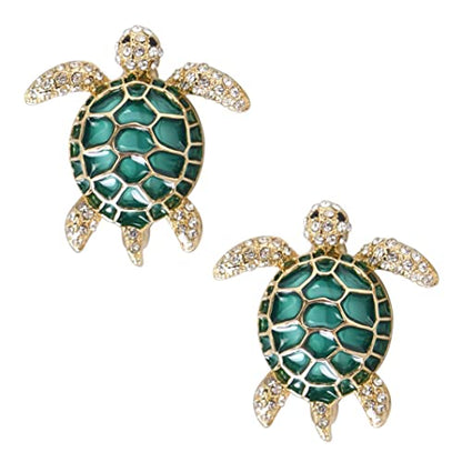Sea Turtle Brooch Pins for Women, 2Pcs, Gold Tone | Crystal Rhinestones, Marine Animals Design, Lapel Pins, For Wife, Sisters, Friends, Daily Wear or Dating