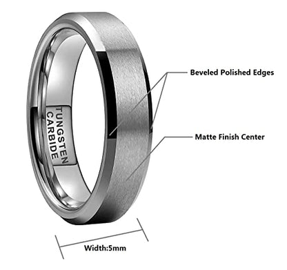 CROWNAL 3mm 5mm 7mm 9mm Tungsten Rings for Men Women Black/Silver/Gunmetal/Gold Beveled Polished Edges Matte Finish Comfort Fit 4-17 - color: Silver 5mm