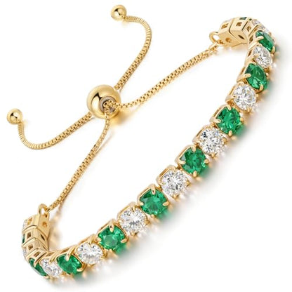 Lovans 14K Gold Plated Tennis Bracelets,White/Yellow/Rose Gold-plated Adjustable Cubic Zirconia Tennis Bracelet for Women - color: Gold, size: 4MM Green