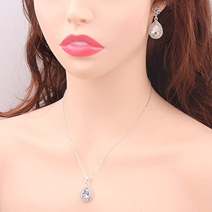 Bridesmaid Jewelry Set for Women,Pendant 18K Gold & Silver & Rose Gold Pendant Necklace Earrings Bracelet Set,Dainty Gift for Wedding/Proposal/Party/Anniversary - color: SILVER - 6 SETS