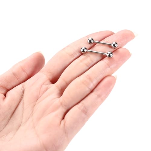 PEAKLINK Internally Threaded Nipple Rings Titanium Nipple Bars Piercing Jewelry 1 Pair Tongue Rings Eyebrow Jewelry Bridge Piercings - color: Silver Nipple Straight Barbell