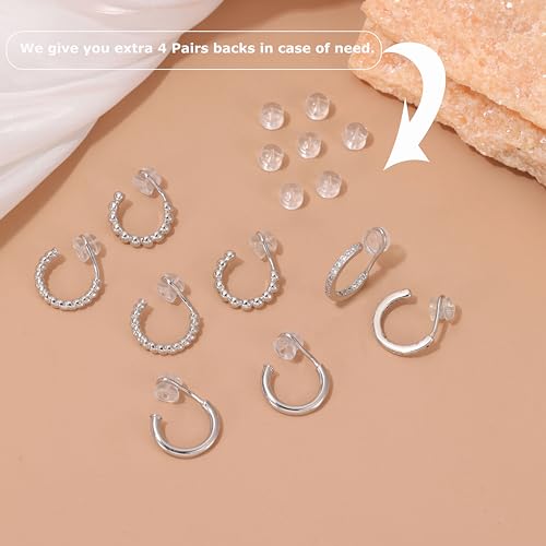 PLOMFOV Clip On Hoop Earrings for Women 14K Gold Plated Non Pierced Earrings Clip On Hoops Small No Piercing Fake Hoop Earrings 14mm - color: Silver