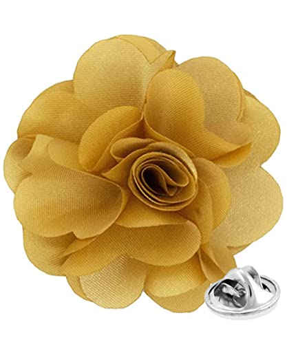 Premium Men's Formal Solid Color Flower Lapel Pin - Boutonniere for Men, Brooch Pin - color: Gold