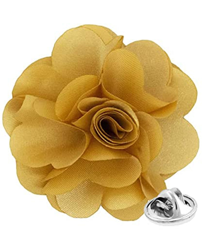 Premium Men's Formal Solid Color Flower Lapel Pin - Boutonniere for Men, Brooch Pin - color: Gold