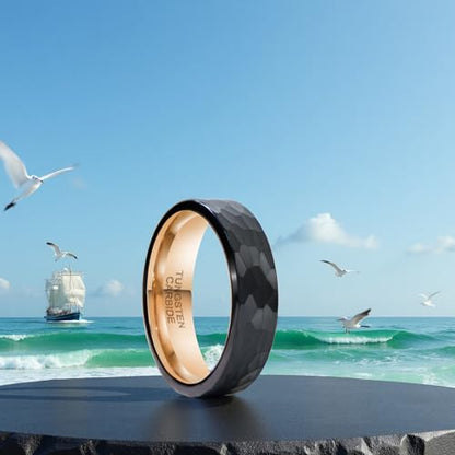 SX.man&sog Tungsten Carbide Rings for Men or Women,Stereoscopic Polygon Wedding Band for Men and Women Exchanging to Witness Each other's Loyal Love - color: Black & Hammered - 6m