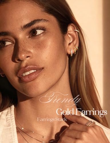 Jstyle Small Gold Hoop Earrings for Women, CZ/Plain Hoops Earring Stacks | Hypoallergenic Earing Hoops for Sensitive Ears, Secure Clasps, Huggie Earrings Stack Set for Cartilage, 14K Gold/Silver/Black - color: 14K Gold Plated - with Sterling Silver Post