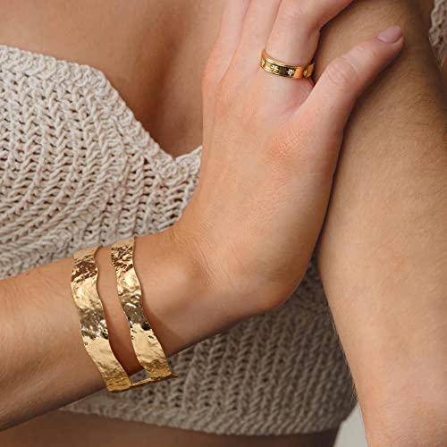 PERNNLA PEARL Dainty Gold Bar Bracelet for Women Simple Delicate Thin Cuff Bangle Hook Bracelet 18K Gold Plated Handmade Minimalist Jewelry - color: 13.Double-Layer