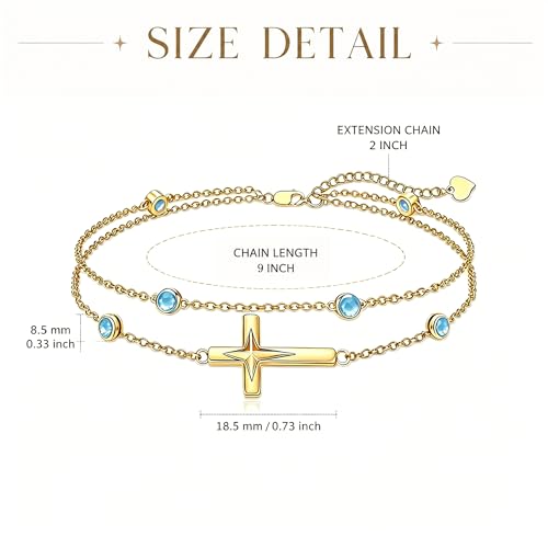Midari 18K Yellow Gold Gemstone Birthstone Anklet Bracelet Cross Jewelry with 12 Months Birthstone Birthday Gifts for Women Wife Her Daughter Mom - color: 12-Dec-Topaz, size: Anklet 9"-11"