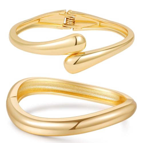 Gold Bangle Bracelets for Women Cuff Stackable Waterproof Non Tarnish Bracelet Stack Silver Plated 14k Chunky Bangles Jewelry Set for Woman - style: Style 10