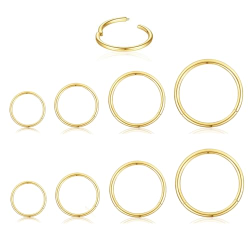 18G nose rings clicker earrings 4pair(8pcs) for women |18g Septum rings Hinged Segment Nose Rings Helix Daith Tragus Sleeper hoop Body Piercing jewelry for Women Men thin gold nose ring hoop earrings set(6-12mm 8pcs 18G 1.0MM Gold)