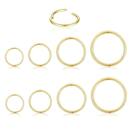 18G nose rings clicker earrings 4pair(8pcs) for women |18g Septum rings Hinged Segment Nose Rings Helix Daith Tragus Sleeper hoop Body Piercing jewelry for Women Men thin gold nose ring hoop earrings set(6-12mm 8pcs 18G 1.0MM Gold)
