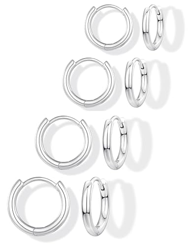 Small Gold Huggie Hoop Earrings Set for Women Men, Hypoallergenic 14K Gold Plated Hoop Earring Cartilage Earrings Stack Sets for Multiple Piercing Jewelry Cute Mini Tiny Lightweight Earrings for Sensitive Ears Everyday - color: Silver, size: 10mm/10mm/10m