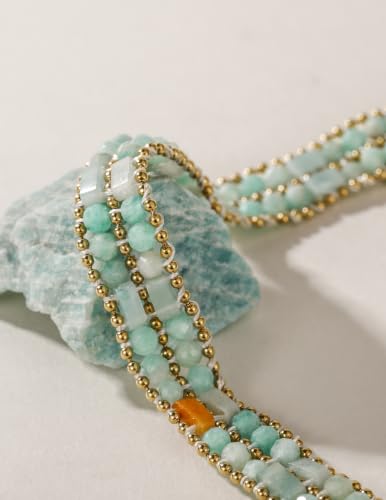 Boho Bracelets for Women Chakra Stackable Bohemian Bracelet Stack Energy Gemstone Crystal Healing Layered Summer Vacation Natural Stone Handmade Beach Jewelry for Women - color: Amazonite