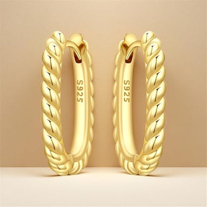 Sterling Silver 18K Gold Plated Women's Earrings Hypoallergenic Hoops, Dainty Trendy Jewelry Gift - color: Golden | Twisted U-Shaped Hoop Earrings