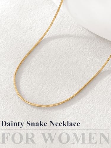 U7 Snake Necklace for Women 14K Gold Plated/Silver/Rose Gold/Black Chain Necklace Hypoallergenic, Stainless Steel Tiny Snake Chain Necklace 1/1.2/1.5/2MM, 14-30" Adjustable Minimalist Gift - color: c.Gold-1mm