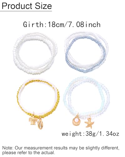 Shell Bracelets for Women Layered Seashell Starfish Bracelets Stackable Stretch Boho Beaded Bracelet Summer Beach Surfer Bracelet Seaside Beach Dress Outfits Accessories - color: A8:shell bracelets