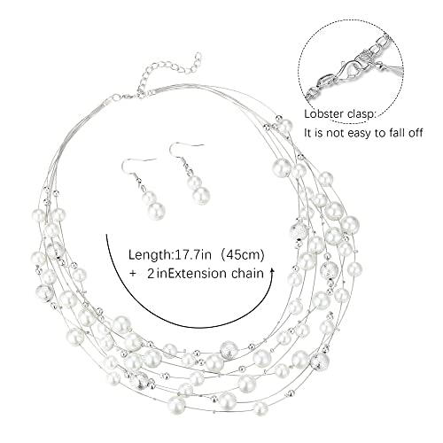 FULU AUTUMN Layered Pearl Necklace Multi-strand Pearl Choker Necklaces for Women Beaded jewelry for Wedding Parties - color: 37-White
