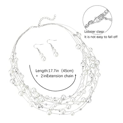 FULU AUTUMN Layered Pearl Necklace Multi-strand Pearl Choker Necklaces for Women Beaded jewelry for Wedding Parties - color: 37-White