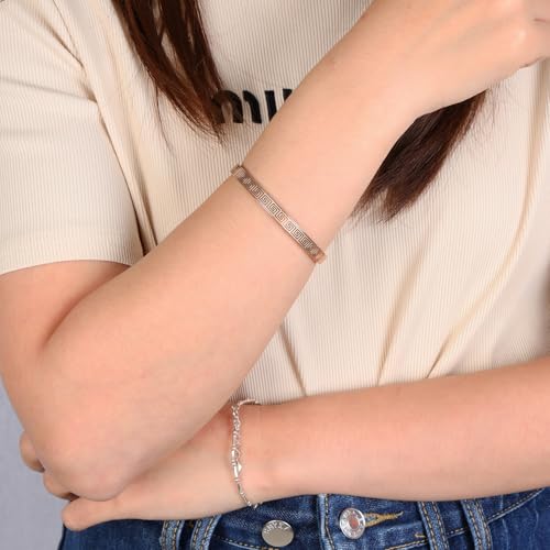 4/6/8MM Greek Key Meander Bracelet Oval Stainless Steel Bangle Cuff Gifts for Women Men - color: Rose Gold, size: 6mm