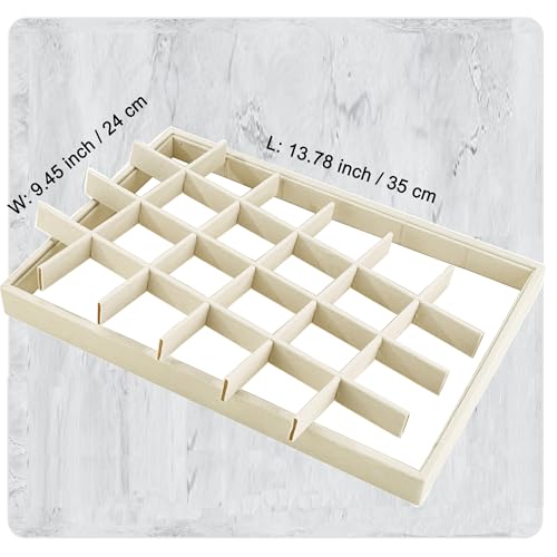 24 Grid Stackable Jewelry Tray Organizer with Removable Divider Velvet Tray | Jewelry Display Tray for Earrings Necklaces Bracelet Rings Display Showcase - Light Khaki - color: Light Khaki