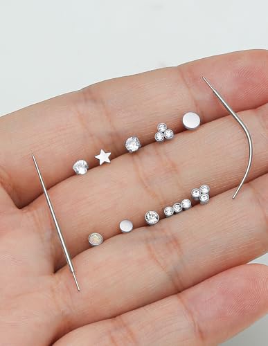 Threadless Push in Nose Studs Rings Stainless Steel Flat Back Earrings Labret Monroe Lip Rings for Women Men Cartilage Helix Conch Tragus Piercing Jewelry 6mm 8mm 10mm Silver Gold Tone - color: Silver, size: 18G(1mm)