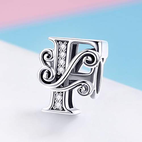 BISAER 925 Sterling Silver Initial Letter A-Z Charms for Bracelets Alphabet Beads Charm Jewelry Gifts - color: Letter F
