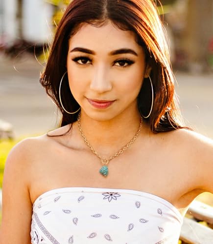 Aobei Pearl 18K Gold Plated Moon Star Lion Evil Eye Love Heart Cross Pendant Necklace Medallion Paperclip Chian Choker Layering Jewery for Women - color: Blue-green Irregular Turquoise