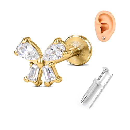 G23 Titanium Gold Filled 16G Cartilage Earring, 6mm 8mm - color: Butterfly, Gold, size: 6MM