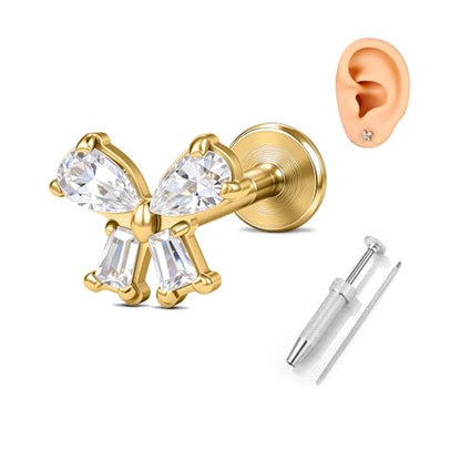 G23 Titanium Gold Filled 16G Cartilage Earring, 6mm 8mm - color: Butterfly, Gold, size: 6MM
