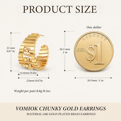 Chunky Hoop Earrings for Women 18K Gold Plated Chunky Gold Hoops Silver Plated Bold Statement Open Hoop Earrings Handmade Hypoallergenic Jewelry Gift - color: 02gold hoops