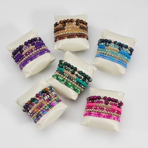 7Pcs Bohemia Multilayer Stackable Crystal Beaded Bracelet Set Multicolor Surfer Heishi Clay Gold Beaded Friendship Stretch Bracelets for Women Men Summer Beach Boho Vacation Jewelry Gifts - color: Green