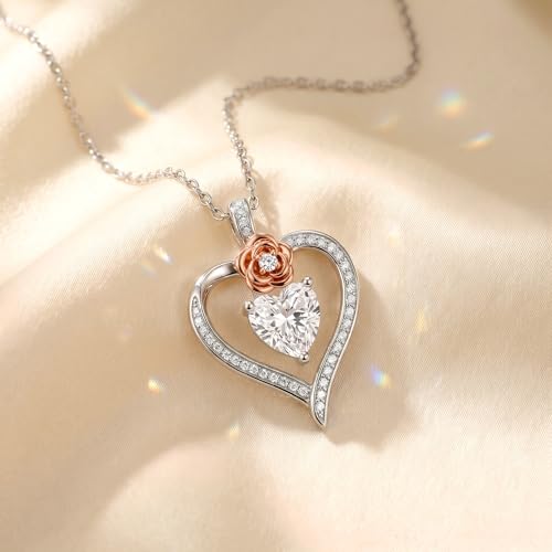 KQ&TTENG Heart Necklaces for Women 14K Gold Plating Hearts Necklace CZ Romantic Rose Pendant Mothers Day Anniversary Birthday Gift for Wife Mom Her - style: 11-Rose Heart Stone Necklace