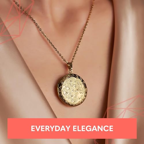 Locket Necklace for Women Girls, 18” Jewelry Chain, Picture Photo Inside, Cadenas para mujer, Personalized Custom Name Gold Locket, Customized Couples Locket, Silver, Rose Gold, Gold - color: Rose Gold, style: 1 Photo + Engraving Necklace