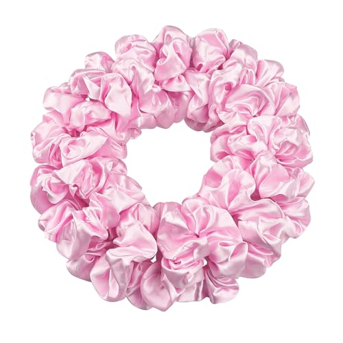 Ivyu 16 Pcs Pink Satin Hair Scrunchies for Women's Thick Curly Hair, No Crease Hair Ties, No Damage, Fit for All Kinds of Hair - color: Pinkness