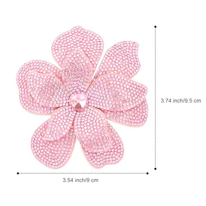 3.74 Inches Rhinestone Camellia Flower Brooch Pins & Hair Clips for Women Elegant Created Crystal Lapel Pin Brooches Wedding Party - color: Pink