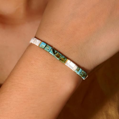 Candy Colorful Tila Flat Beads Bracelets for Women Trendy Unique Friendship Handmade Stackable Christmas Jewelry Gifts - color: green turquoise