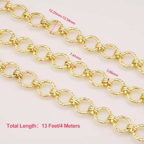 KYUNHOO 13 Feet Embossed Circle Chains Spool for Making Necklace Bracelet | Light Gold Iron Chain Jewelry Making Crafts DIY Supply Jewelry Findings - color: Embossed Circle Gold