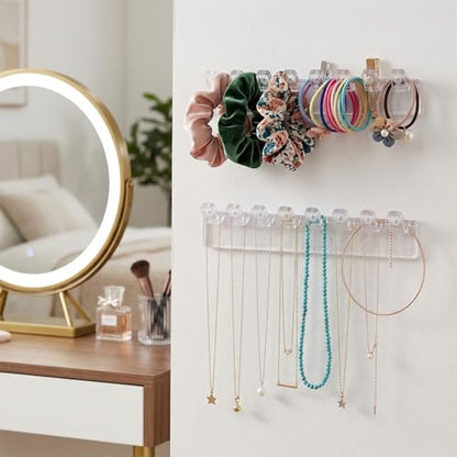 Styquenzer 12 Pcs Self-Adhesive Necklace Organizer, Necklace Hanger Wall Mount Hanging Jewelry Organizer with 8 Hooks Wall Mounted Necklaces Organizers for Necklaces, Bracelets