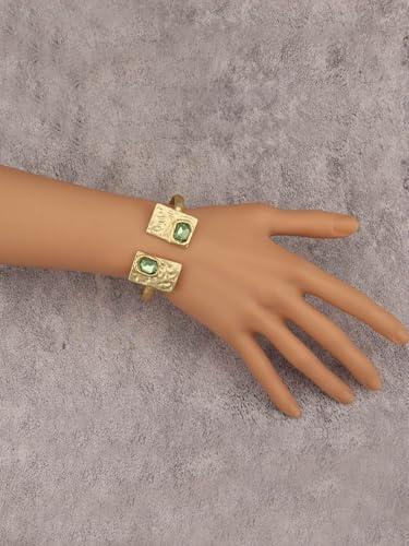 GelConnie Chunky Cuff Bangle Bracelet for Women, Statement Jewelry | Gold and Silver Tone Cuff Bangles with Resin, Crystal and Textured Accents for Party, Vacation and Dressy Looks - style: Bangle 06-Gold