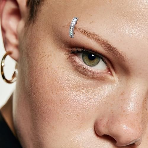 16G Labret Stud, G23 Titanium Vertical Labret Lip Piercing Jewelry, Gold Eyebrow Ring Clicker Belly Button Ring Hoop For Women Men - color: Silver, size: 8mm AB CZ