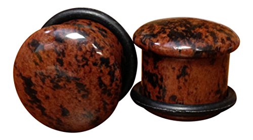 Pair Single Flare Mahogany Obsidian Stone Plugs Gauge Earlets Organic Pierced Body Jewelry - style: 9/16" (14mm)