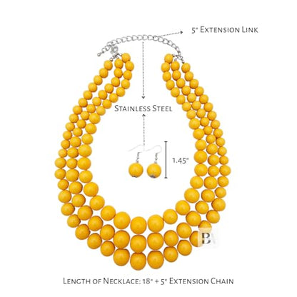 Simulated Pearl Necklace & Earring Set, Multi Strand - color: Yellow