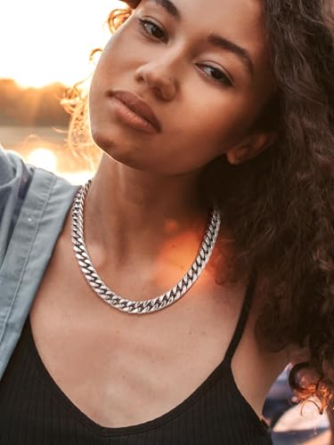 PROSTEEL Chunky Cuban Link Curb Chain Necklace for Women Men, Stainless Steel Choker Thick Trendy Statement Hip Hop Miami Cuban Chain Jewelry Gifts Unisex Size,5/12/14mm Widths,18"/20" - color: 12mm-Silver, size: 18inches