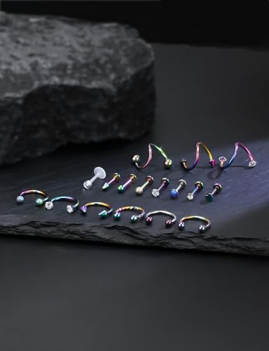16G Horseshoe Lip Rings 316L Surgical Steel Medusa Labret Snake Bite Monroe Lip Ring 16 Gauge Tragus Forward Helix Conch Cartilage Lobe Earrings Stud Piercing Jewelry For Women Men - color: Rainbow