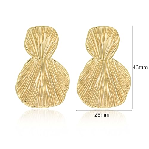 Large Geometric Drop Dangle Earrings for Women Pearl Teardrop Disc Rectangle Oval Fishtail Shell Shaped Textured Dangle Studs Earrings for Women - color: Gold-Shell B